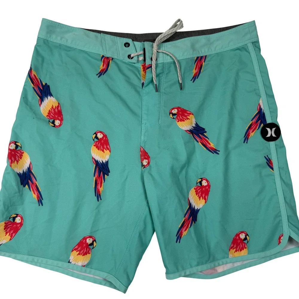 Hurley Phantom Board Shorts Mens 32 Teal Parrot Tropical Surf Swim Trunks
